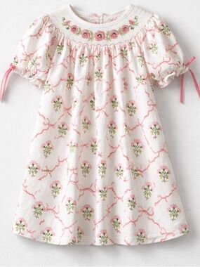 Rylee Faith Designs smocked embroidered knit floral and bows short sleeve dress